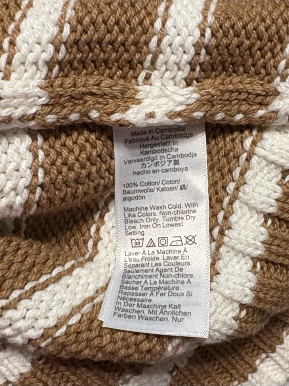 J. Crew Rollneck Sweater Stripe XXL Tan White Relaxed Fit Cotton Preppy Summer